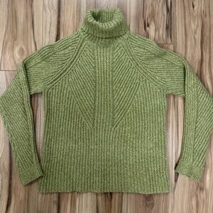 Sundance Petite L Sage Green Toasty Dimensions Turtleneck Sweater Cotton Silk